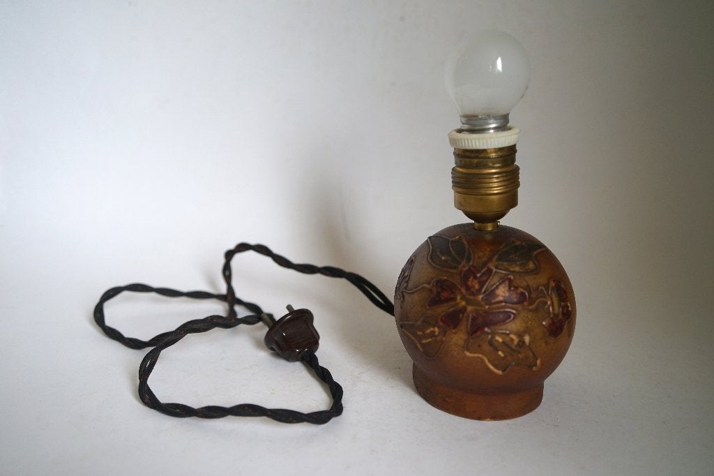 antiek keramiek lampvoet tafellamp bloem patroon relief, Gebruikt, Overige merken, Meerkleurig, 15 cm