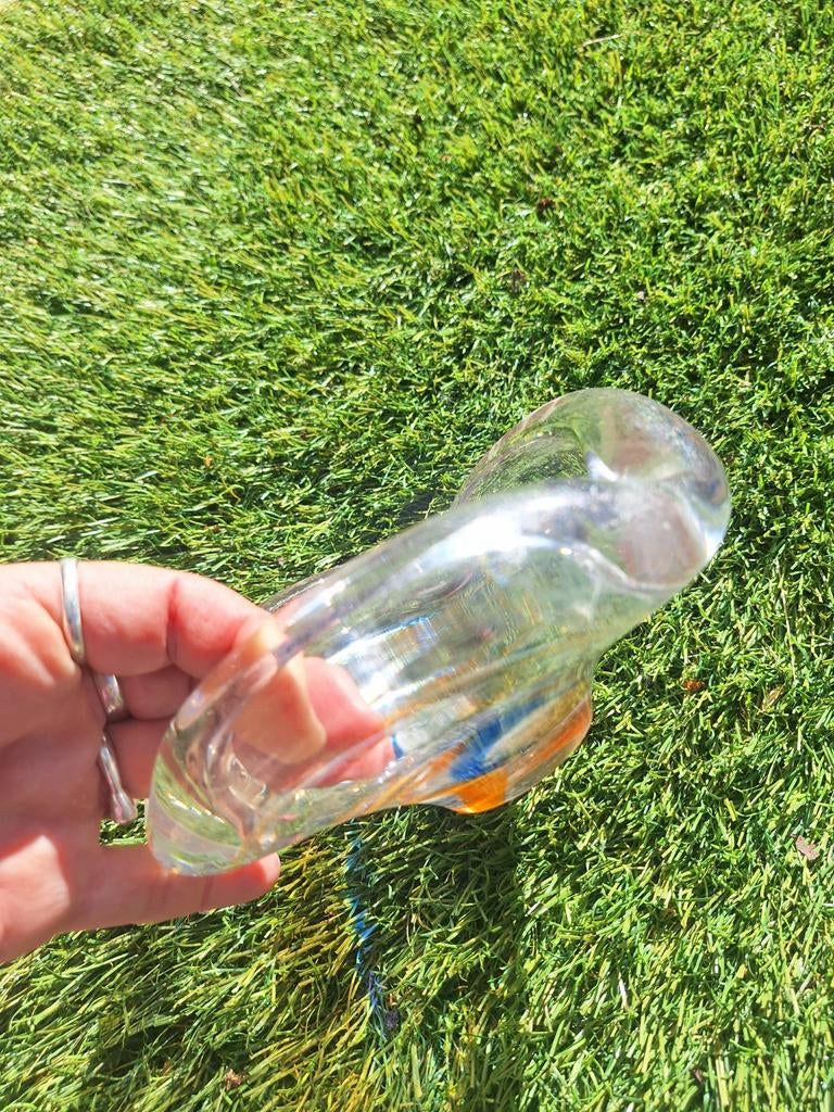 Vintage glazen asbak met kleurrijke accenten, Ophalen of Verzenden