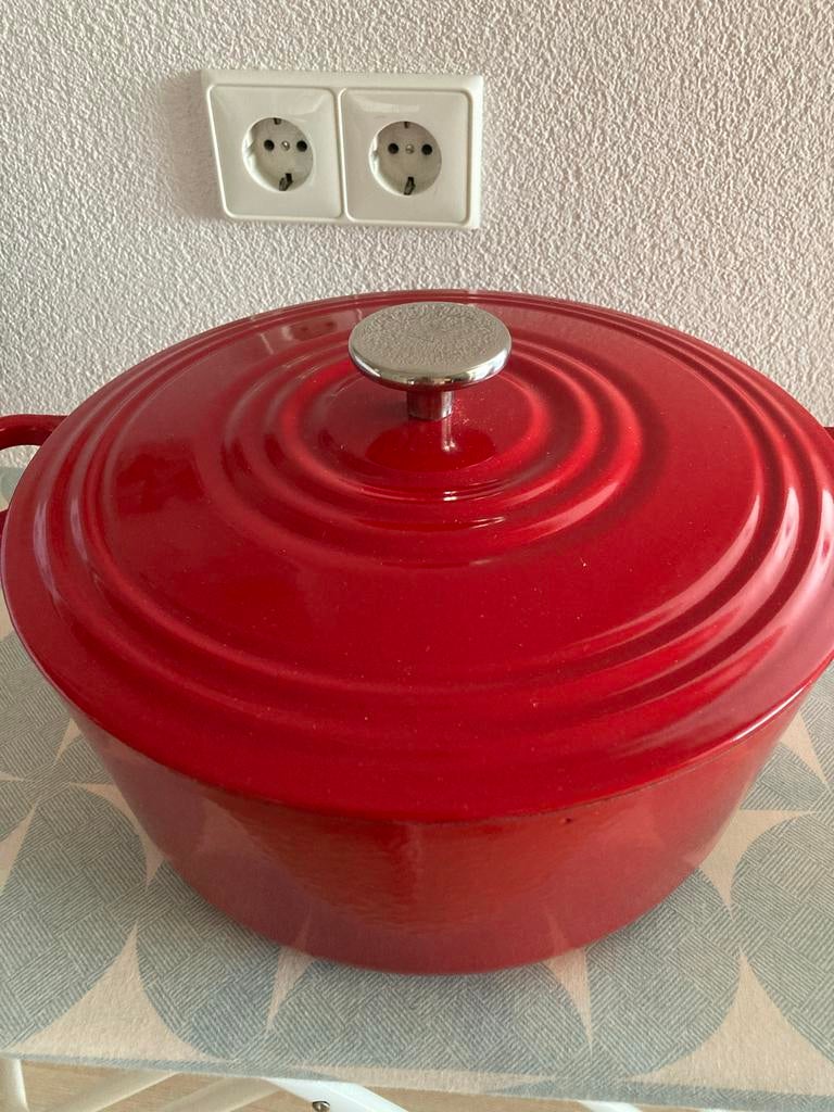 Vintage BK Gietijzeren Braadpan Rood 28 cm Emaille, Ophalen of Verzenden, Zo goed als nieuw