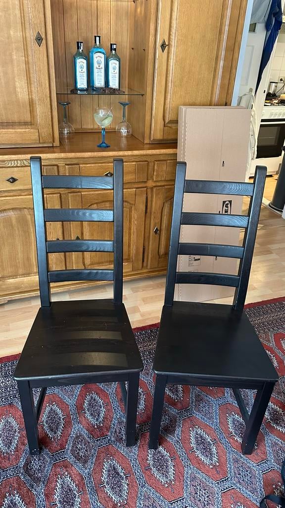 Set van 2 zwarte houten stoelen, Ophalen, Gebruikt, Twee, Zwart