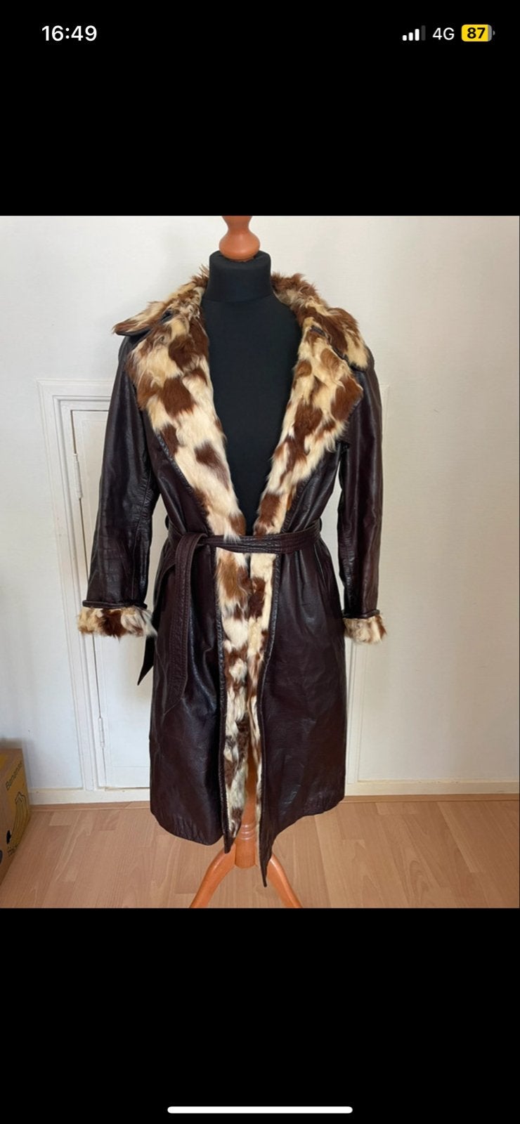Vintage Leren Jas met Bontkraag en Manchetten, Kleding | Dames, Ophalen of Verzenden, Gedragen, Maat 38/40 (M), Bruin