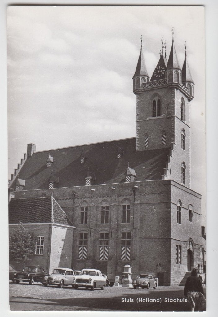 166 Sluis Stadhuis met Auto's B10, Verzenden, 1940 tot 1960, Ongelopen, Zeeland
