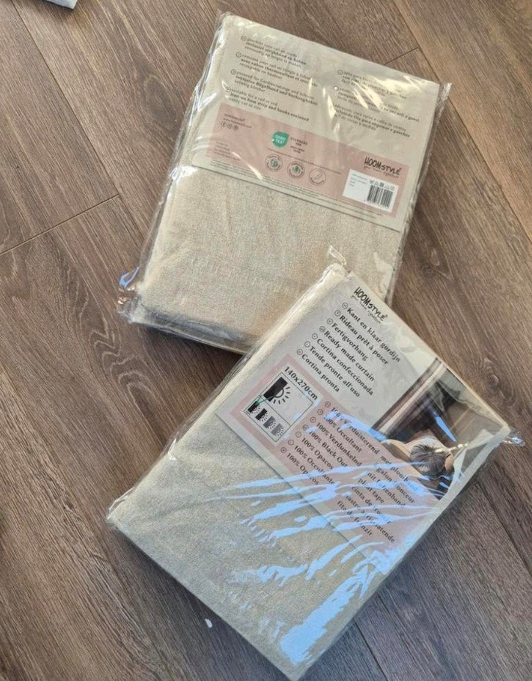 Nieuwe gordijnen in verpakking, kleur beige, Ophalen of Verzenden, Nieuw, Beige