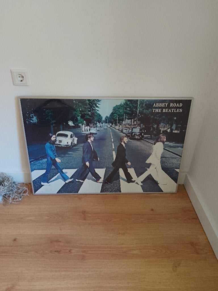 Abbey road Beatles poster ingelijst, Ophalen, Gebruikt, Achter glas
