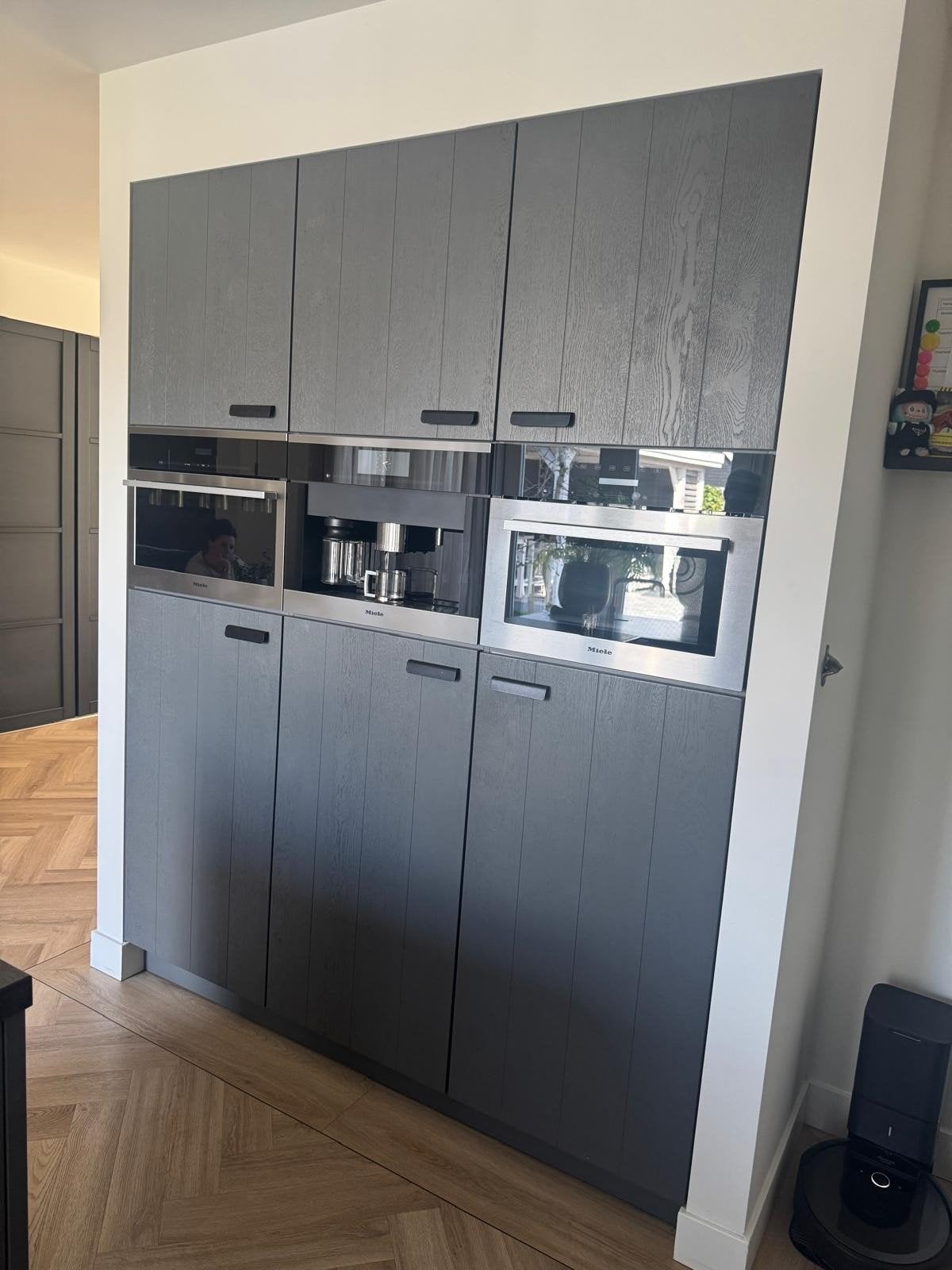 houten keuken met eiland ,Boretti induktie fornuis en Miele, Ophalen, Zo goed als nieuw, Graniet of Steen