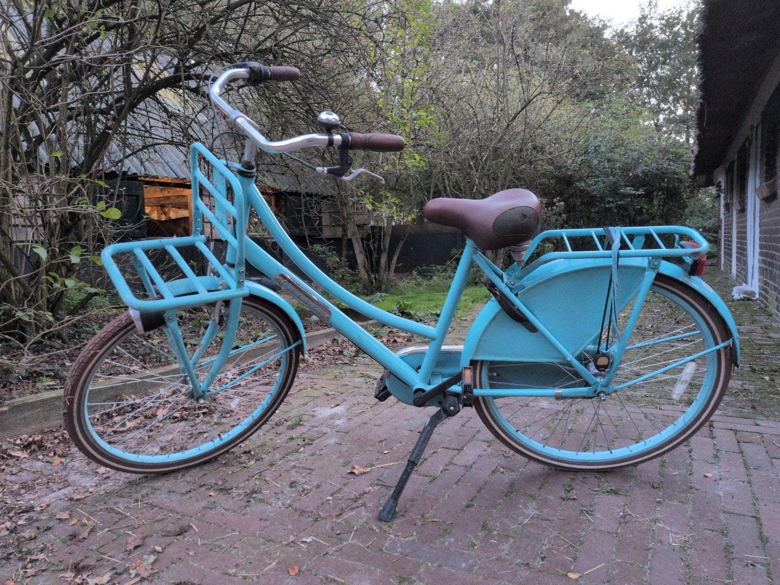 Turquoise transportfiets met voordrager, Fietsen en Brommers, Terugtraprem, 50 tot 53 cm, Ophalen, Overige merken