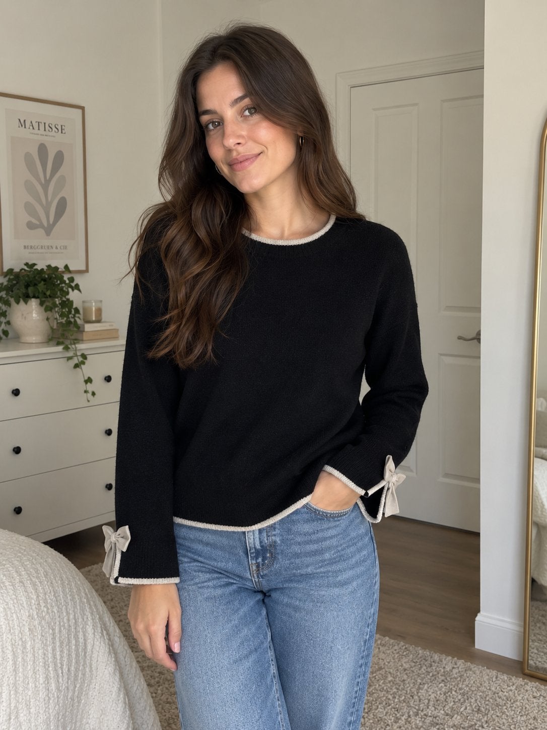 Trui Kilky zwart met strikjes op mouw, maat M/L, Maat 38/40 (M), Zwart, Ophalen of Verzenden, Lange mouw