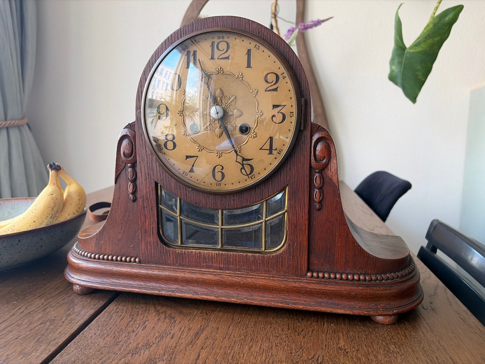 Antieke schoorsteenklok - Houten mantelklok met slinger, Antiek en Kunst, Ophalen of Verzenden