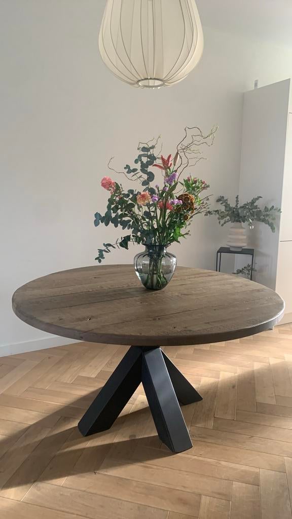 Ronde eettafel 150 cm, Ophalen, 100 tot 150 cm, Rond, Zo goed als nieuw