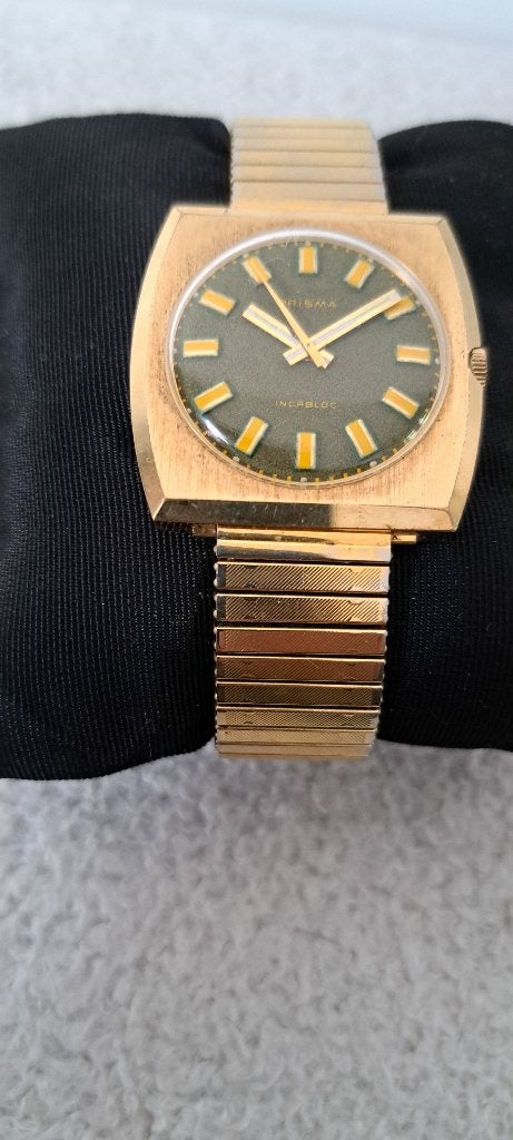 Vintage Prisma incabloc heren horloge jaren 70, Sieraden, Tassen en Uiterlijk, Horloges | Heren, Overige merken, Staal, Gebruikt