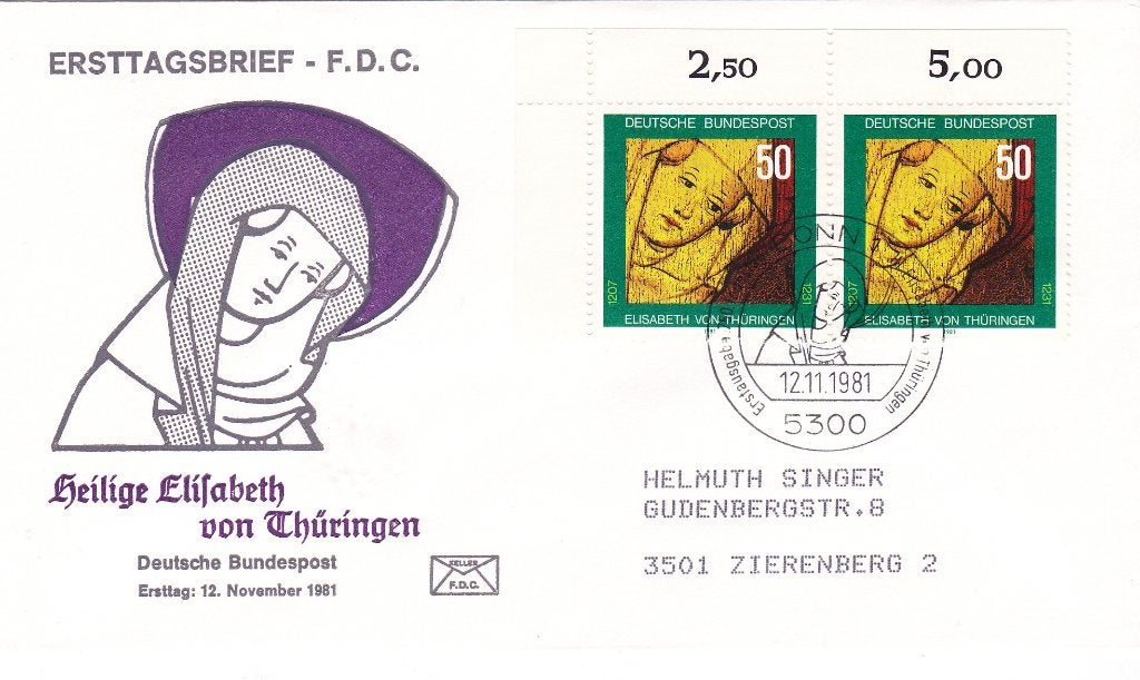 Duitsland.FDC Mi. 1114. Heilige Elisabeth van Thüringen 1981, Ophalen of Verzenden, Beschreven, Europa