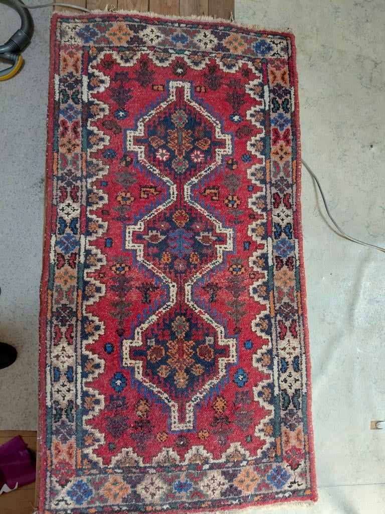Vintage Perzisch tapijt - Rood met traditioneel patroon, Gebruikt, 100 tot 150 cm, Bruin, Rechthoekig
