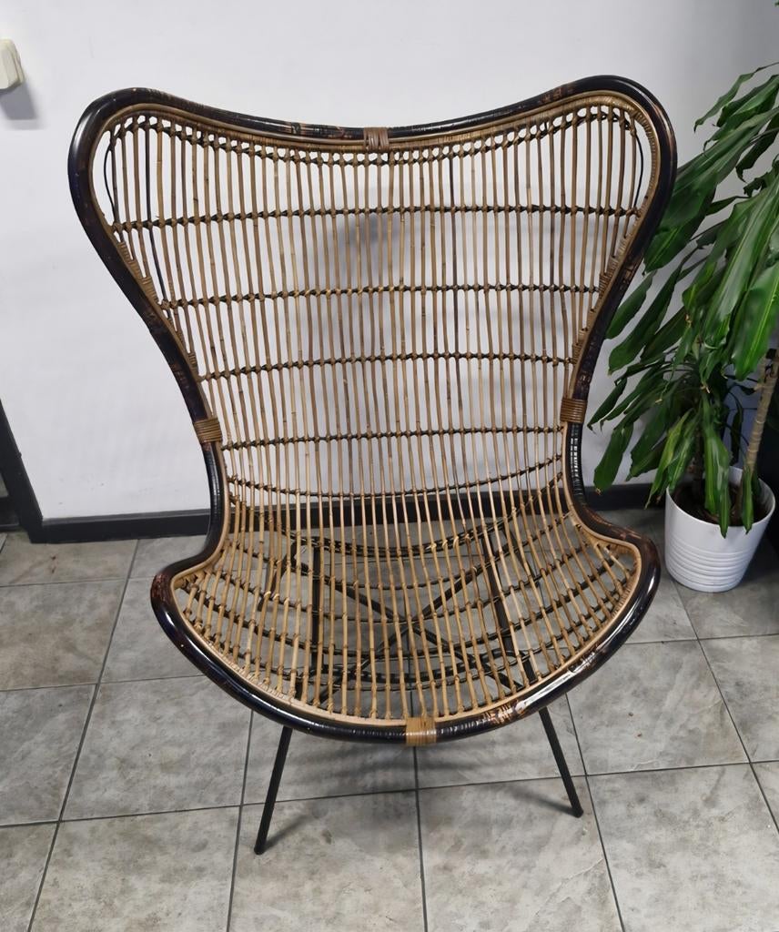 Vintage rotan vlinderstoel - Gebruikt, Huis en Inrichting, Stoelen, Ophalen, Gebruikt, Bruin, Vintage, Bohemian, Retro