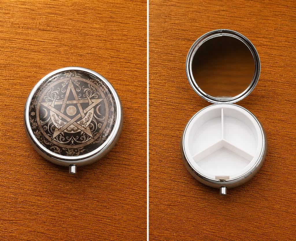 Uniek Metalen Pillendoosje / Snuifdoosje – Pentagram Design, Ophalen of Verzenden, Nieuw