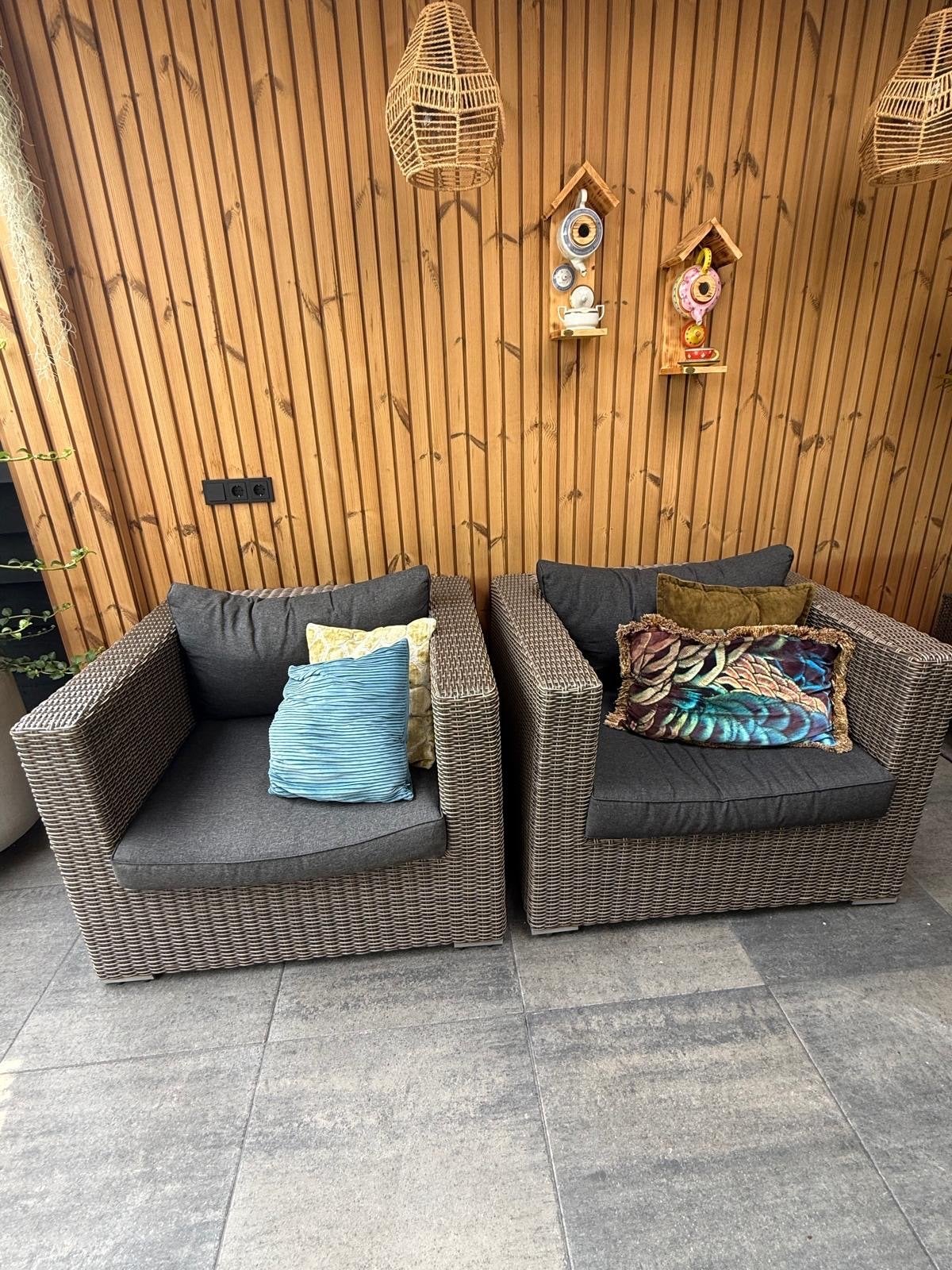 Comfortabele Wicker Loungestoelen (set van 2), Gebruikt, Loungeset, Wicker, Stoel