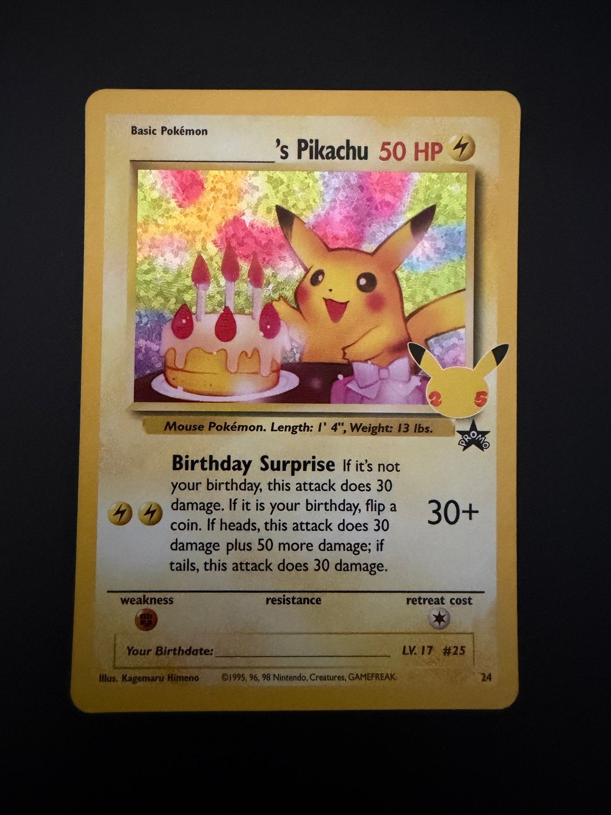 Pikachu Birthday Surprise WOTC Black Star Promo #24, Ophalen of Verzenden, Zo goed als nieuw, Losse kaart