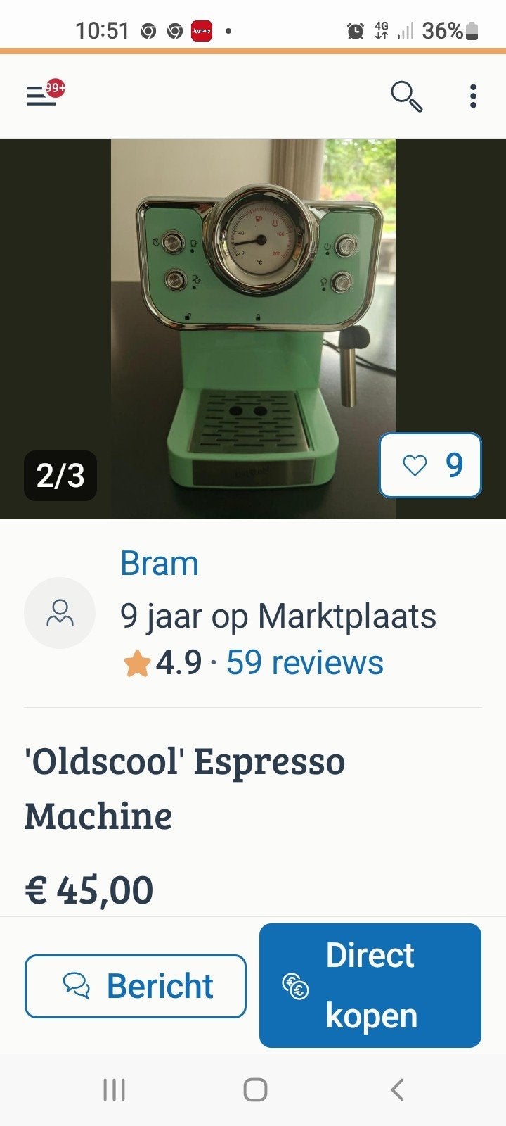 Oldscool koffie Machine - Mintgroen Retrolook, Espresso apparaat, 10 kopjes of meer, Gemalen koffie, Ophalen of Verzenden