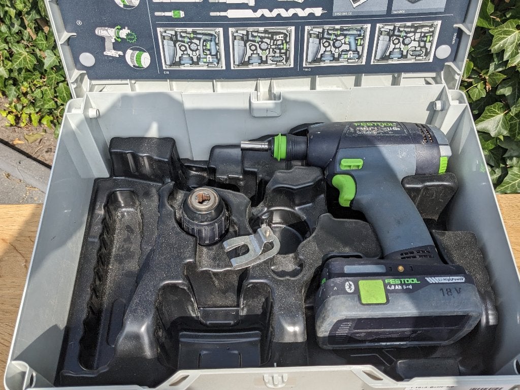 Festool T 18+3 Accu-schroefboormachine + Accu + Garantie, Doe-het-zelf en Verbouw, Gereedschap | Boormachines, Gebruikt, Variabele snelheid