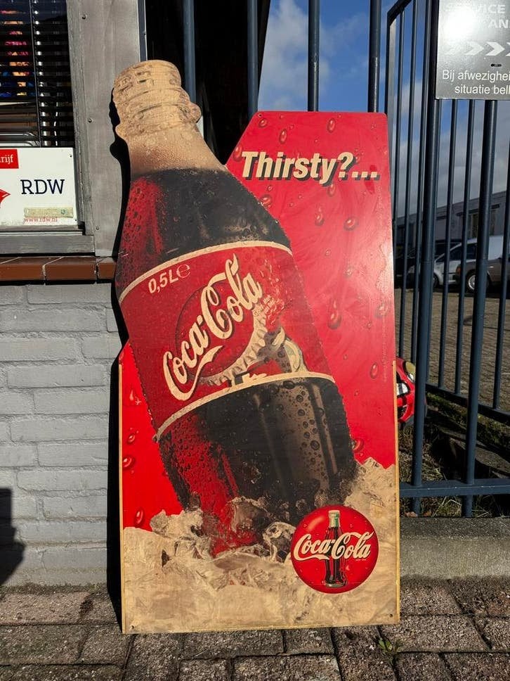 Vintage Coca-Cola Reclamebord - Thirsty?..., Ophalen, Reclamebord, Gebruikt, .