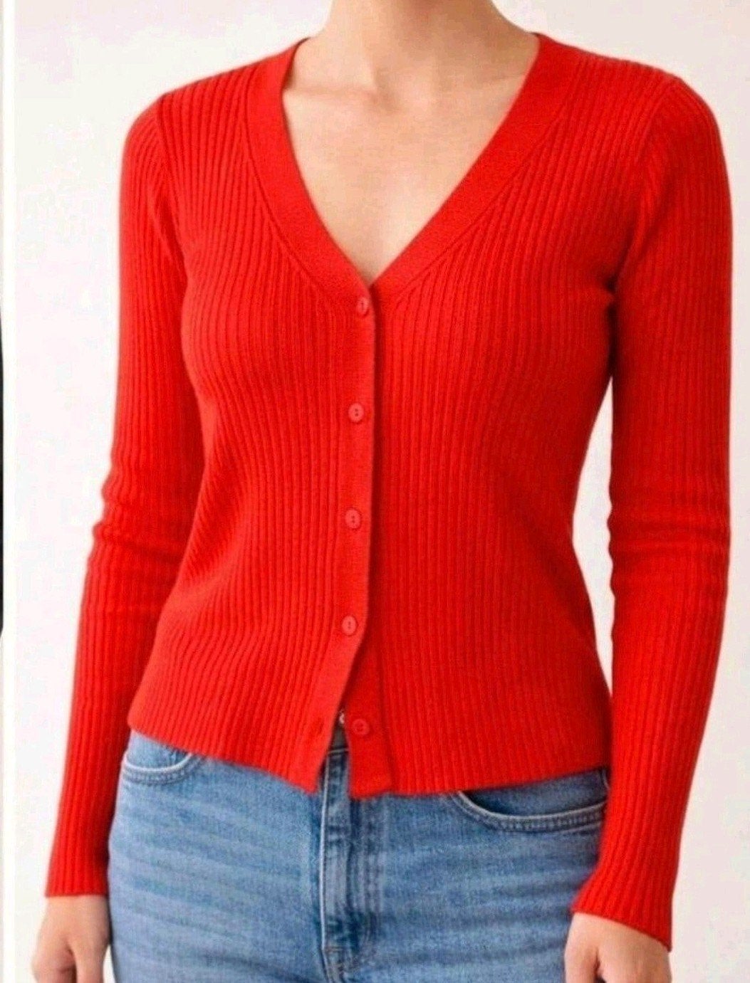 Rood Fijngebreid Vestje met V-hals - Maat 42, Zeeman, Maat 42/44 (L), Ophalen of Verzenden, Gedragen