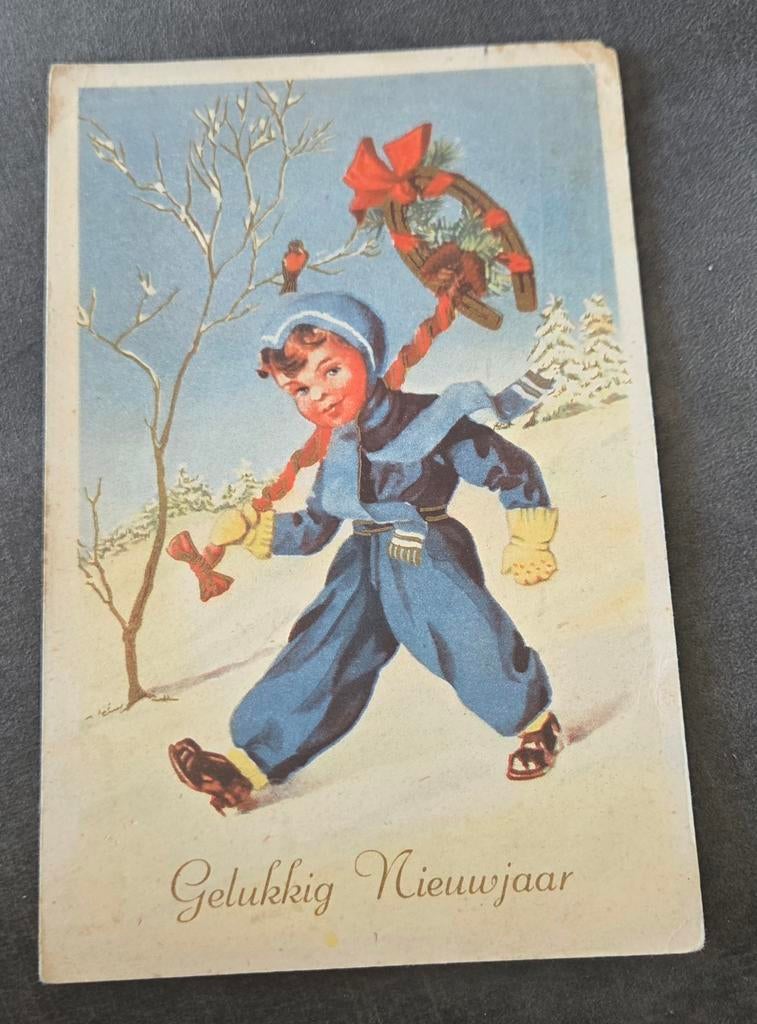 Jongetje in sneeuw met hoefijzer, Verzamelen, Verzenden, 1940 tot 1960, Gelopen, Kinderen