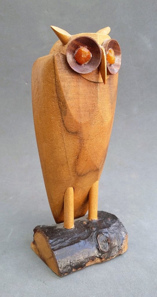 Jaren 50-60 Hout Houten Beeld WIJZE UIL Uiltje Roofvogel