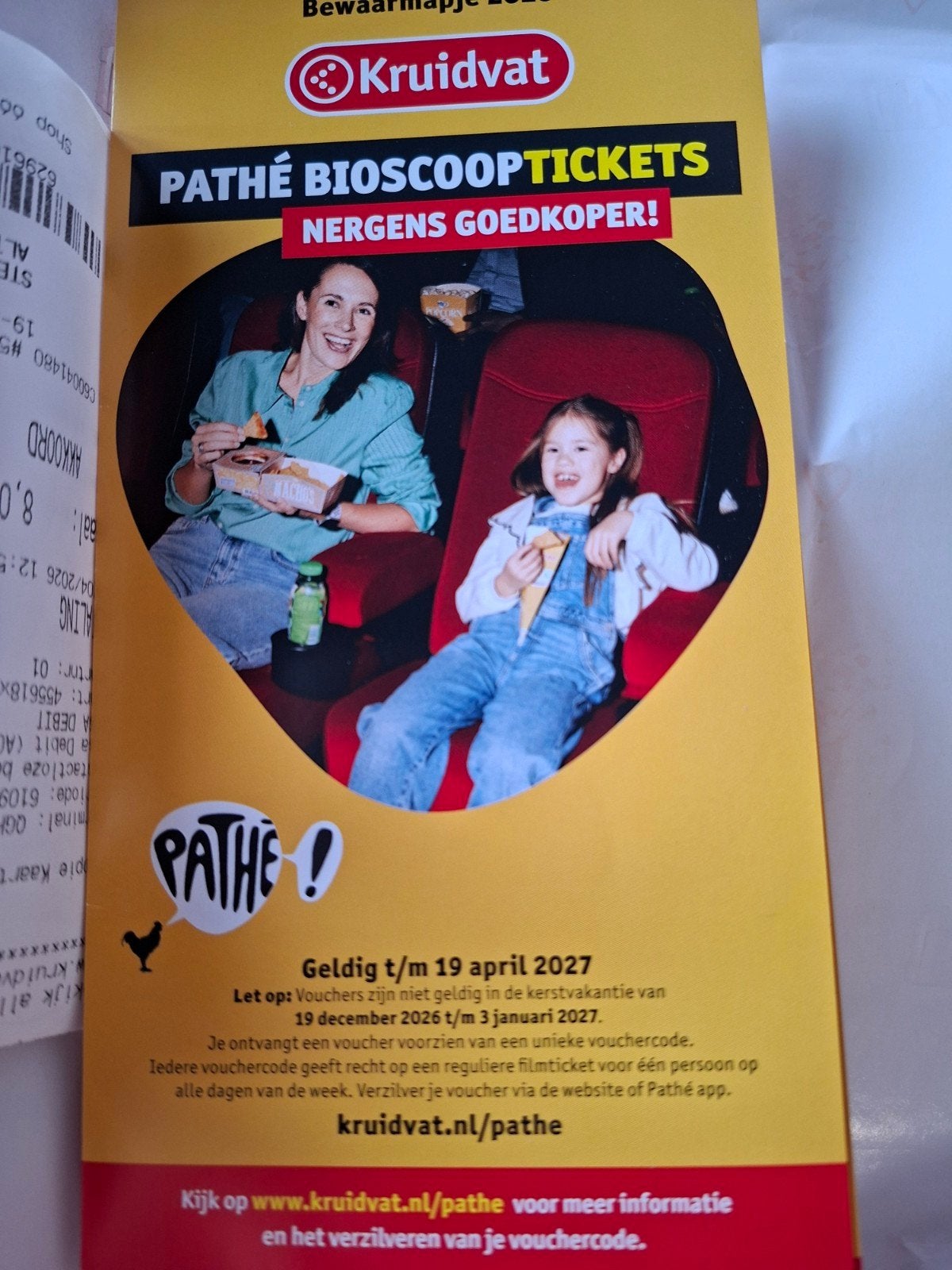 Pathe film voucher * elke dag geldig * t/m april 2027, Eén persoon, Vrijkaartje alle films
