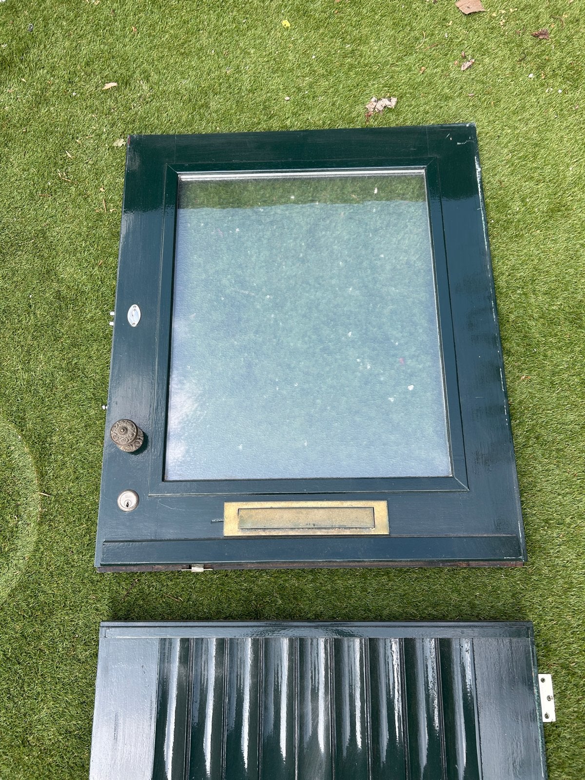 Groene buitendeur met glas en brievenbus, Doe-het-zelf en Verbouw, Gebruikt, 80 tot 100 cm, Ophalen of Verzenden, Buitendeur