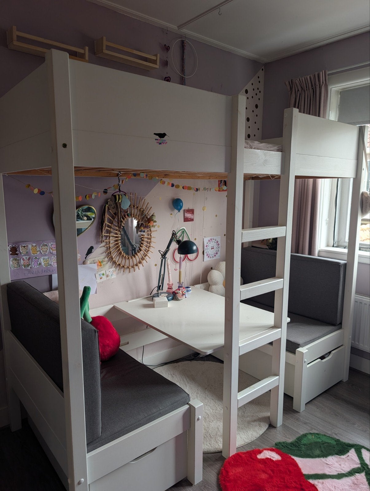 Hoogslaper met bureau en zitje + slaapbank 'Nous kids', Ophalen, Eenpersoons, Zo goed als nieuw, 200 cm