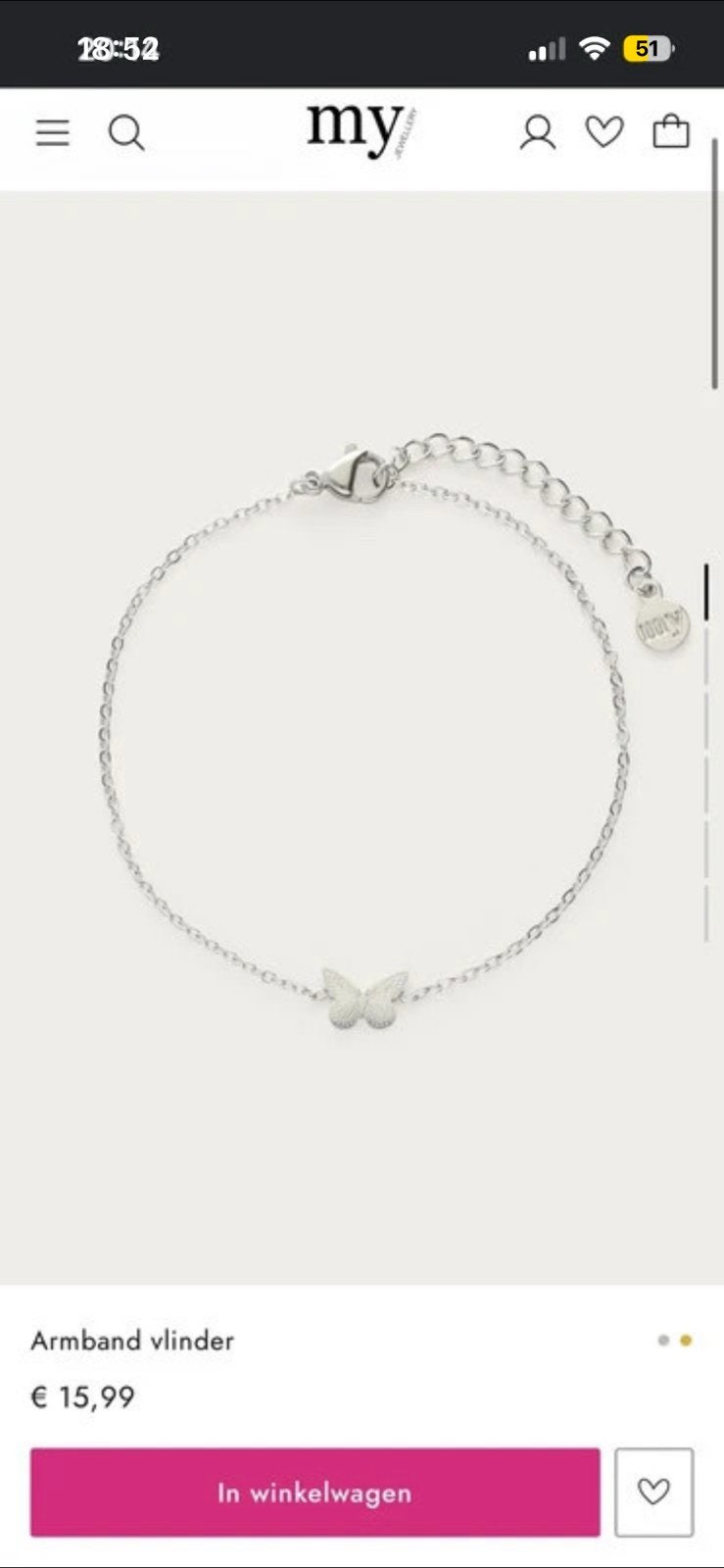 Armband vlinder my jewellery., Ophalen of Verzenden, Zo goed als nieuw, Goud