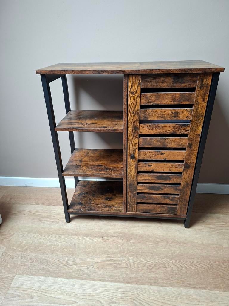 Houten kastje met zwart metalen frame, Huis en Inrichting, Kasten | Overige, Ophalen