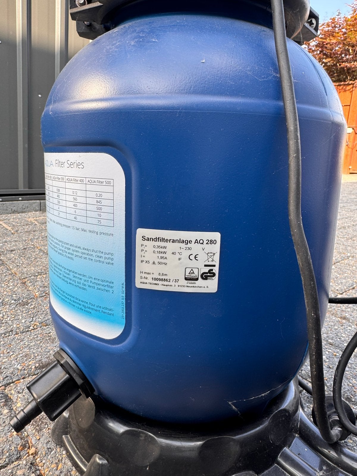 Zwembad zandfilterpomp AQUA Filter Series AQ 280, Ophalen, Zo goed als nieuw, Zwembadpomp