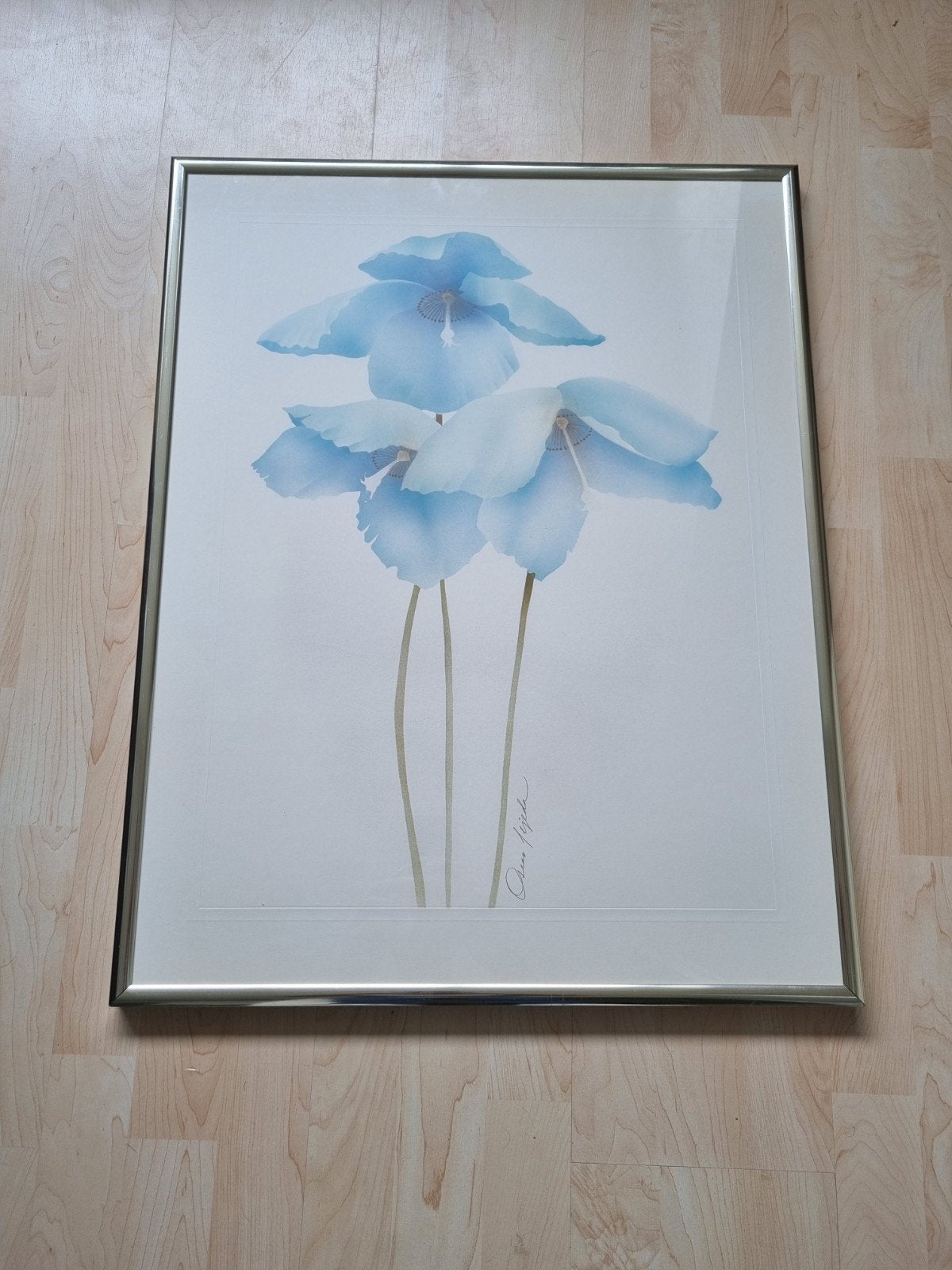 Ingelijste litho Oscar Tejeda Bluebells 70 cm x 55 cm, Huis en Inrichting, Ophalen, 50 tot 75 cm, Schilderij, 50 tot 75 cm
