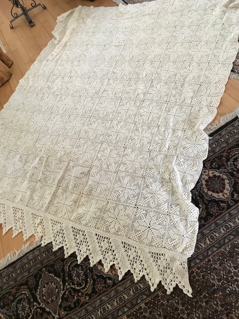 gehaakte bedsprei, Katoen, Woondeken, Wit, Gehaakt