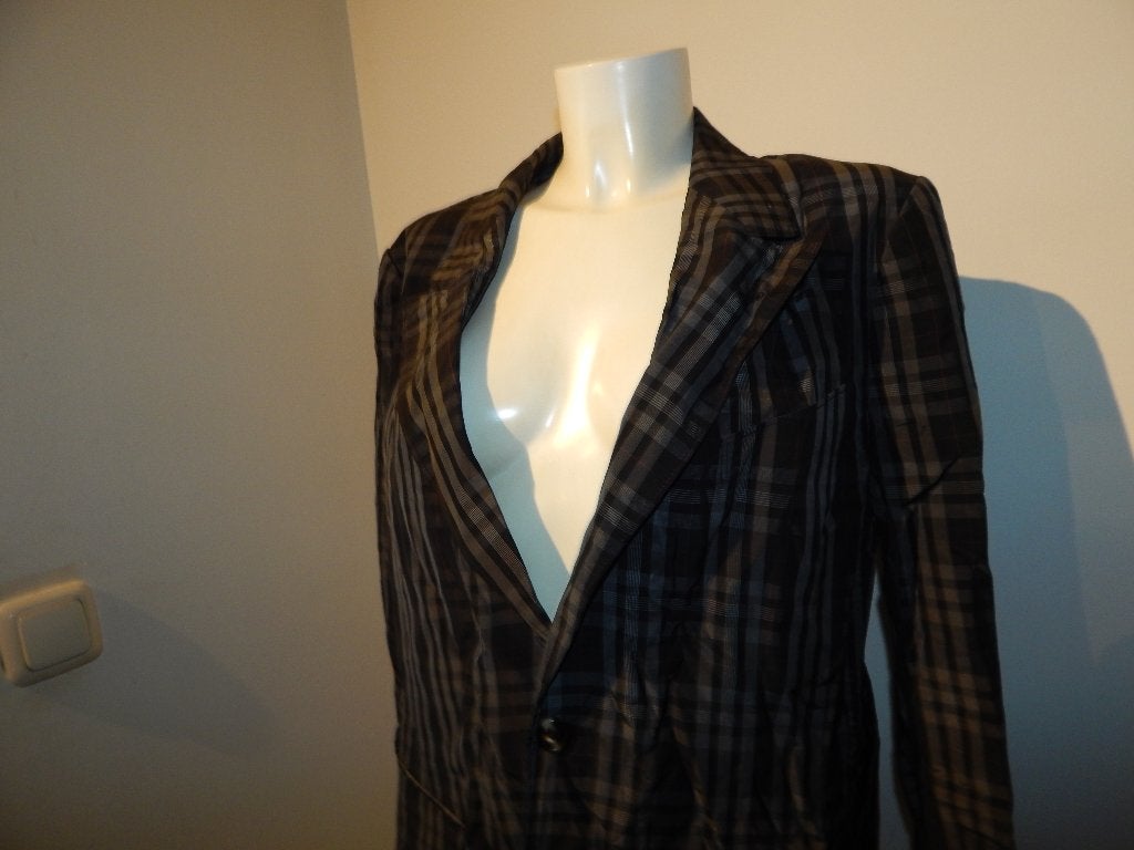 Dries van Noten blazer vintage ruiten print milde glans 52, Verzenden, Zwart, Zo goed als nieuw, Jasje
