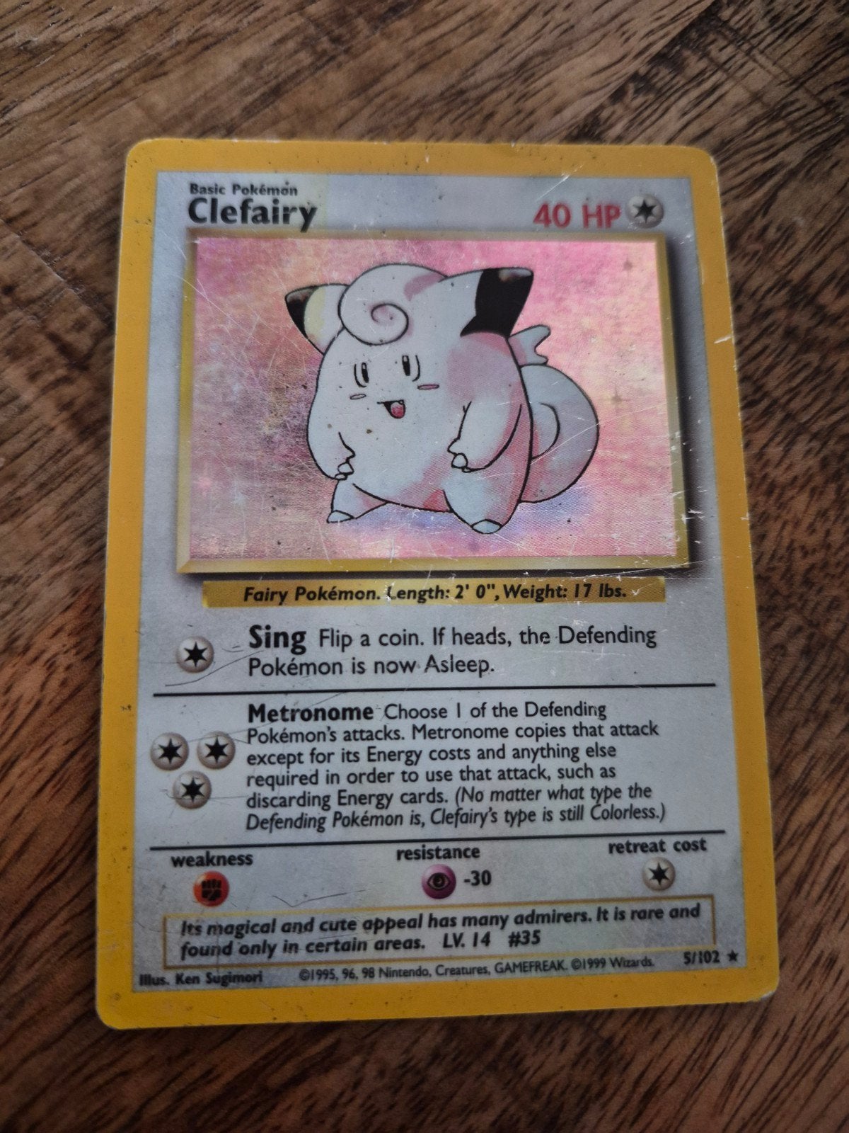 Pokémon Clefairy 5/102 Holo Base Set WOTC Kaart, Ophalen of Verzenden, Gebruikt, Losse kaart, Foil