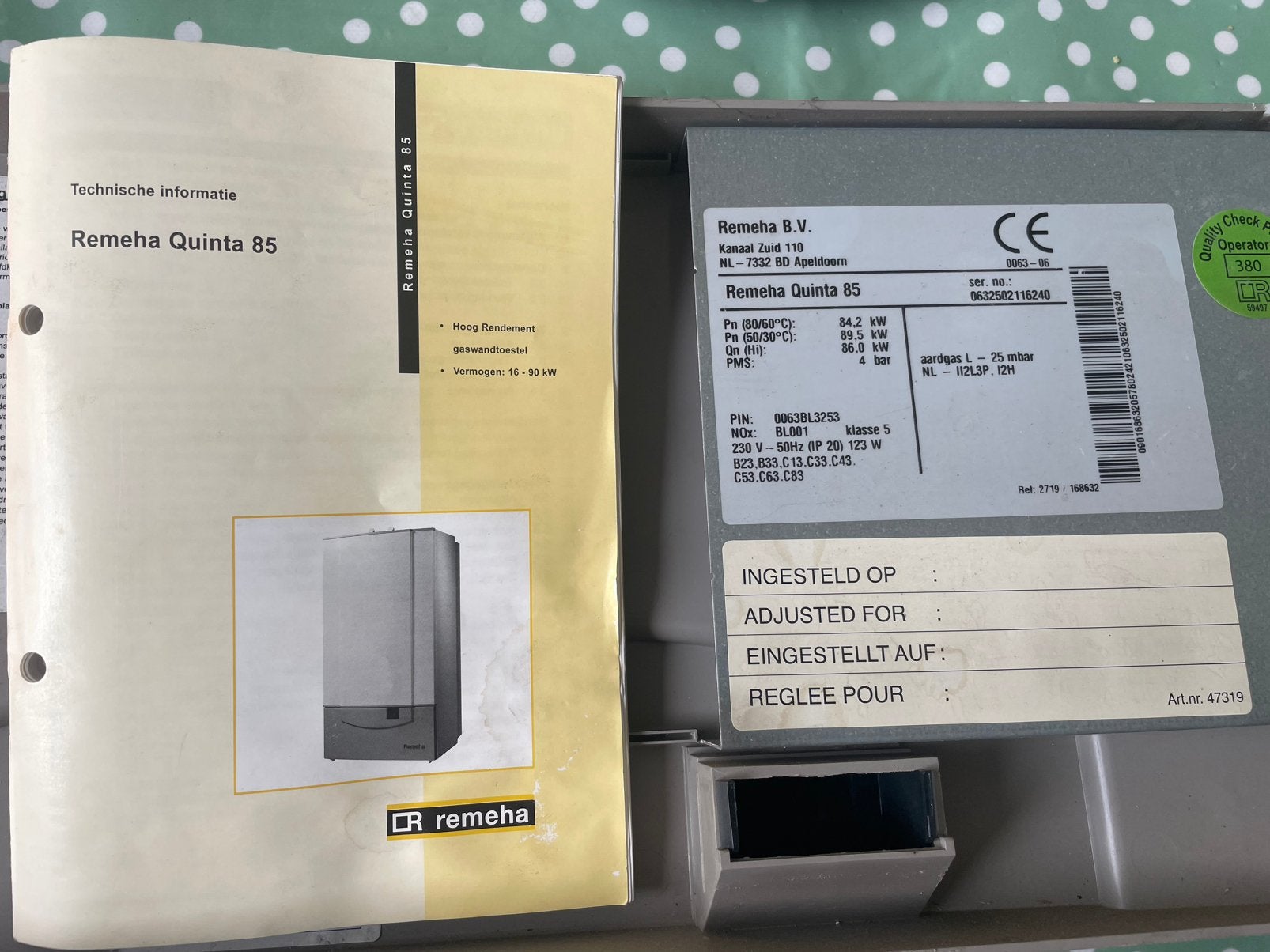 laatste kans : Remaha Quinta 85 cv ketel TILBURG, ophalen, Gebruikt, Hoog rendement (Hr), Cv-ketel of Combi-ketel, Minder dan 60 cm