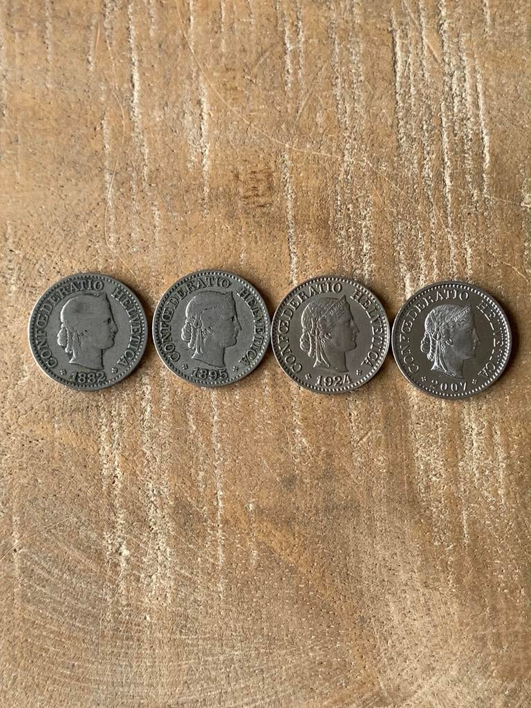 Setje Helvetia 10 rappen 1882-1895-1924-2007, Postzegels en Munten, Munten | Europa | Niet-Euromunten, Ophalen, Overige landen