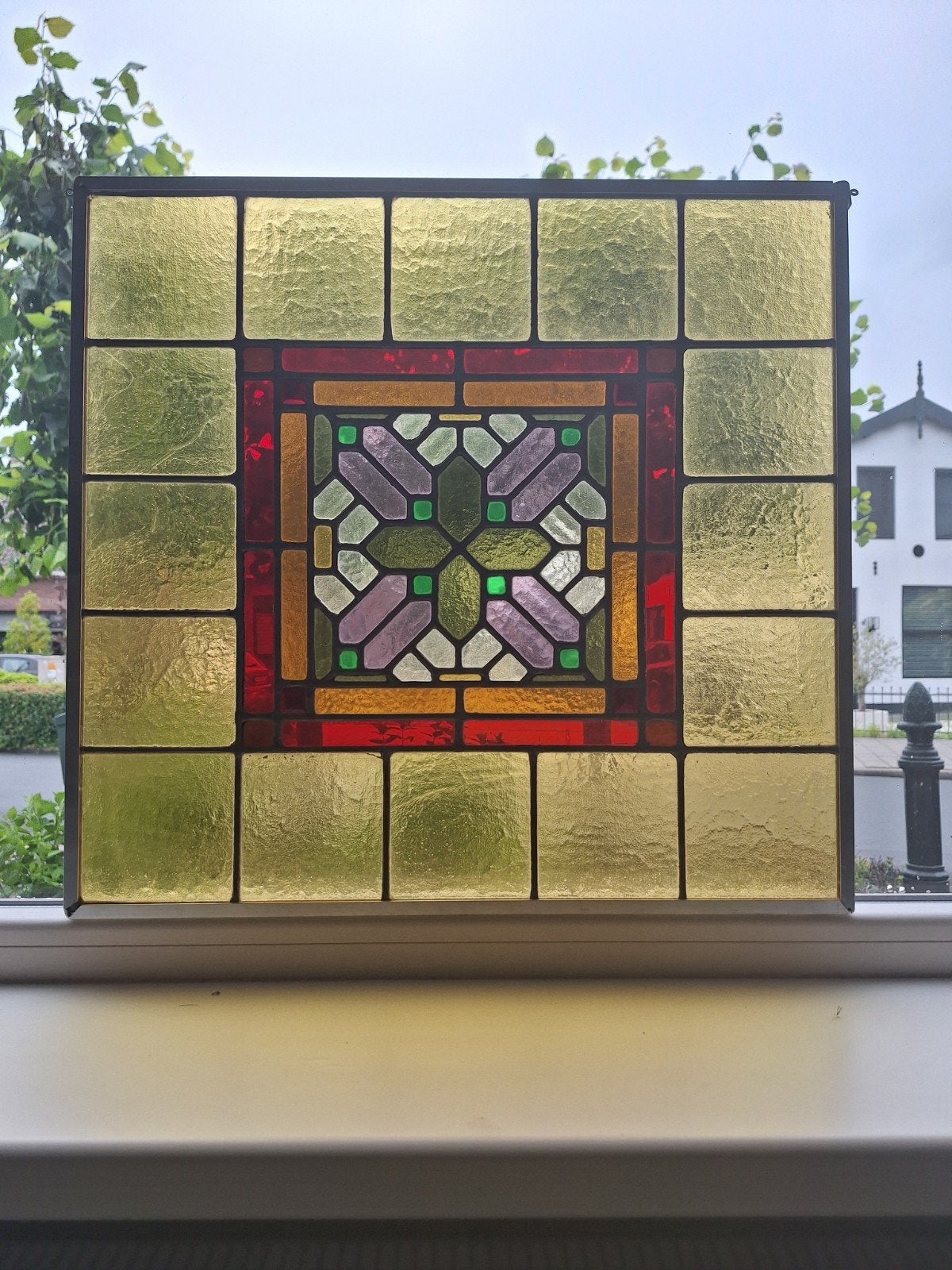Prachtig glas in lood raam - 57x53.5 cm, Ophalen, Gevelraam of Ruit, Minder dan 80 cm, Zo goed als nieuw