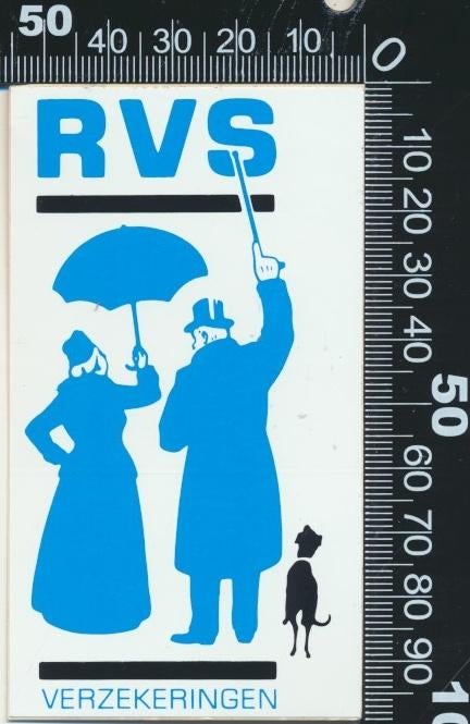 Sticker: RVS Verzekeringen (Vierkant Klein), Verzamelen, Stickers, Zo goed als nieuw, Bedrijf of Vereniging, Ophalen of Verzenden