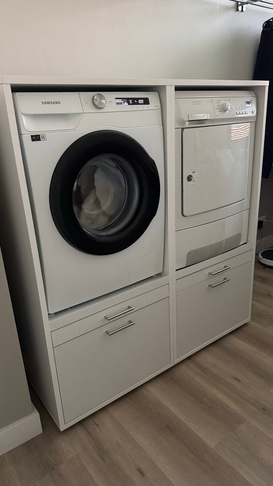 Wastoren voor wasmachine en droger.met uitschuifplanken wit, Ophalen, Zo goed als nieuw, 95 cm of meer