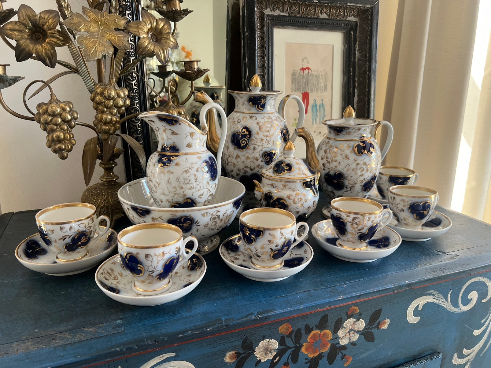 Antieke Franse Porcelaine de Paris koffieservies ca 1820, Ophalen