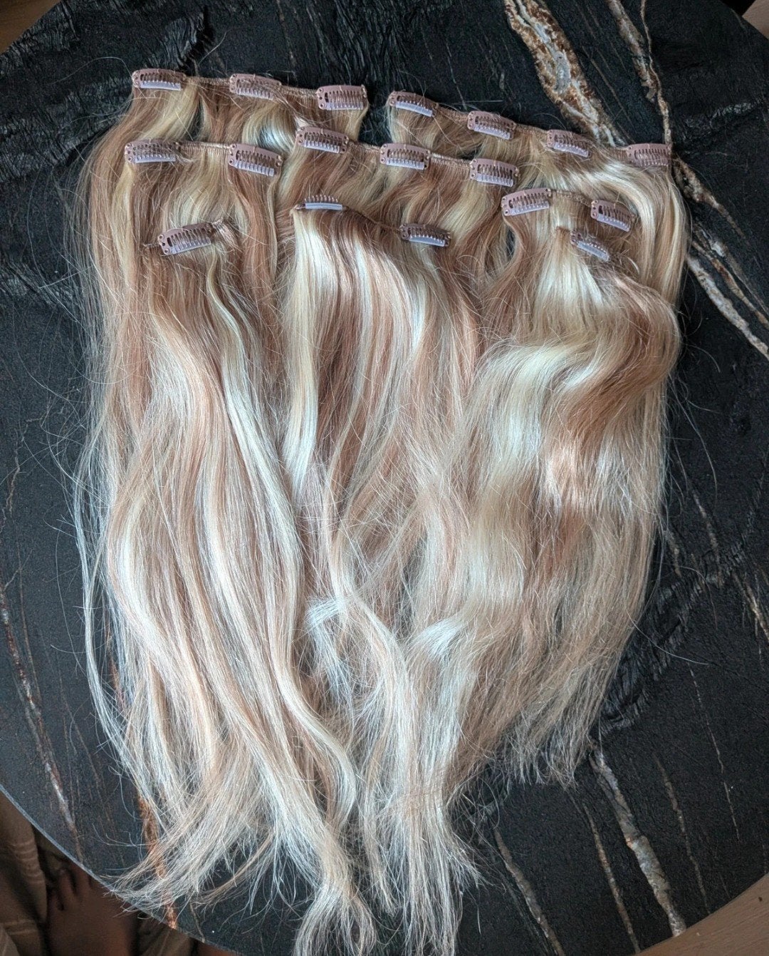 Blonde highlights clip-in hair extensions 40cm (120g), Sieraden, Tassen en Uiterlijk, Uiterlijk | Haarverzorging, Ophalen, Zo goed als nieuw