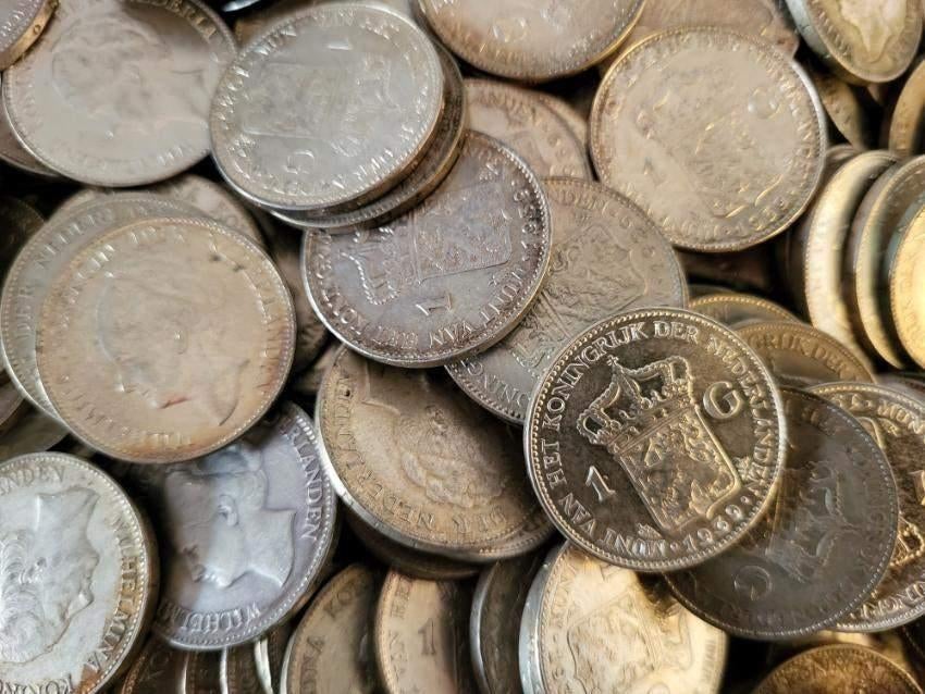 Nederland ruime halve kilo zilveren Wilhelmina Guldens, Ophalen of Verzenden, Zilver
