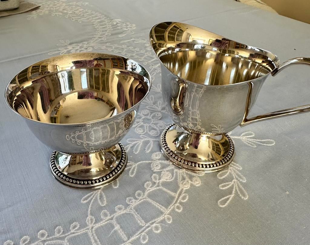 Roomstelletje melk en suiker verzilverd/ silver plated, Antiek en Kunst, Ophalen, Zilver