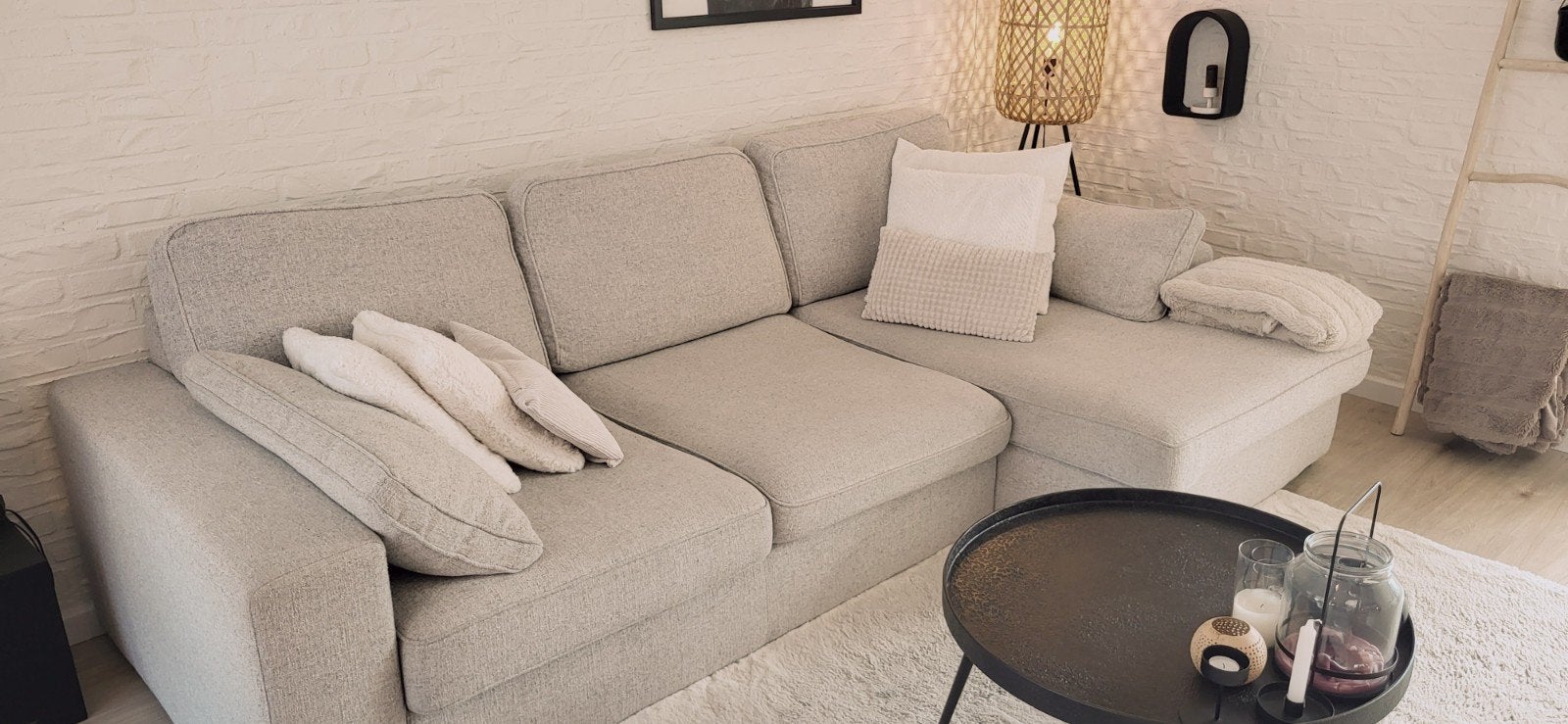 Hoekbank Coocoon 2,5-zits met longchair, lichtgrijs