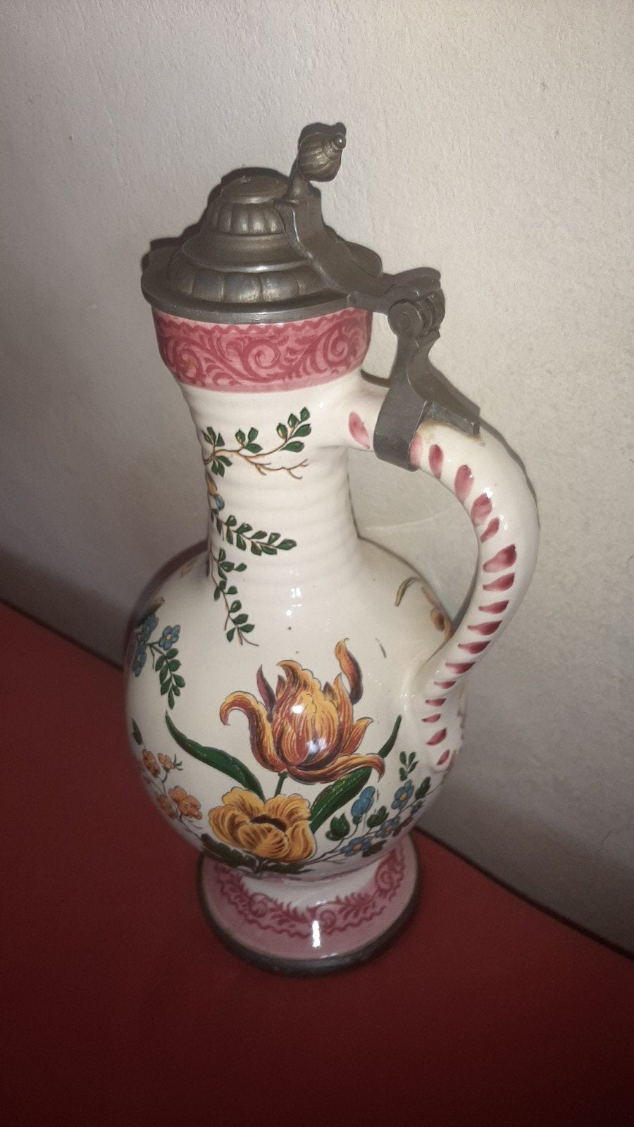 Aardewerk drink kelk met tin deksel /zeer mooi., Ophalen of Verzenden