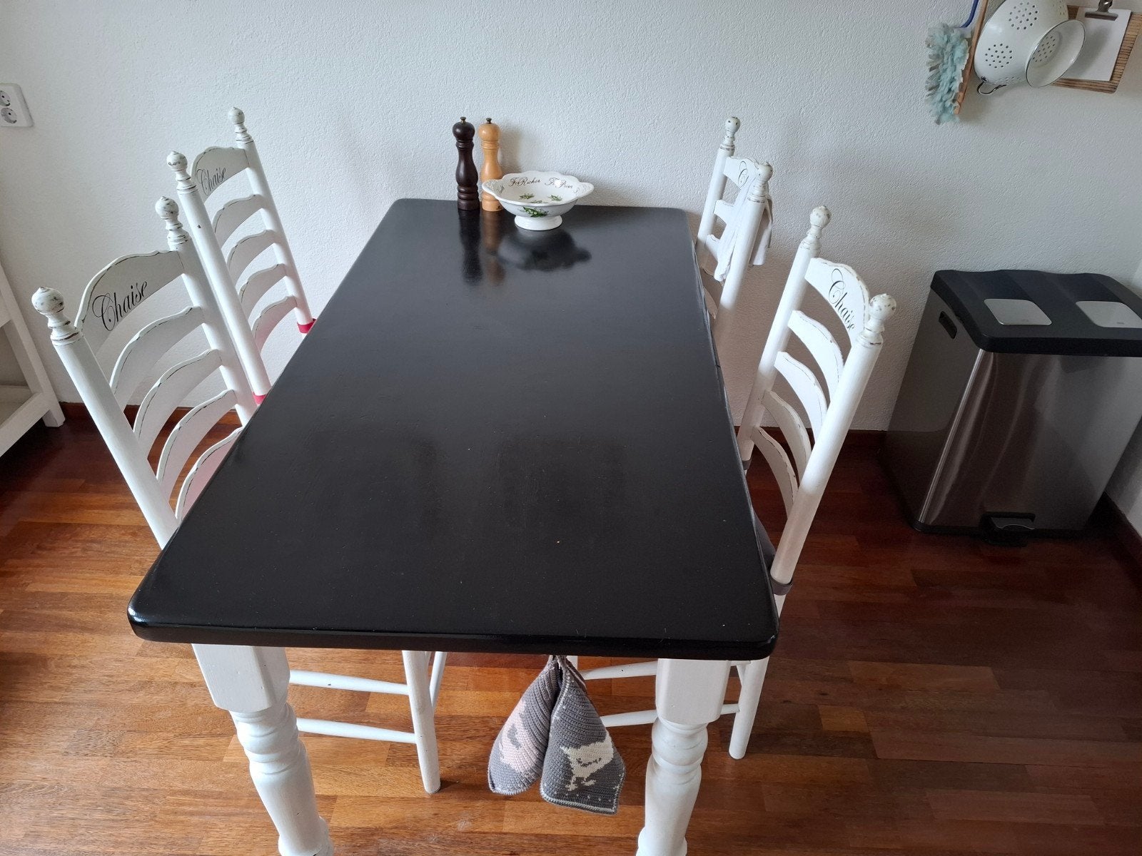 Landelijke eetkamertafel met 4 stoelen - 150x80 cm, Ophalen, Gebruikt, 50 tot 100 cm, Vier personen