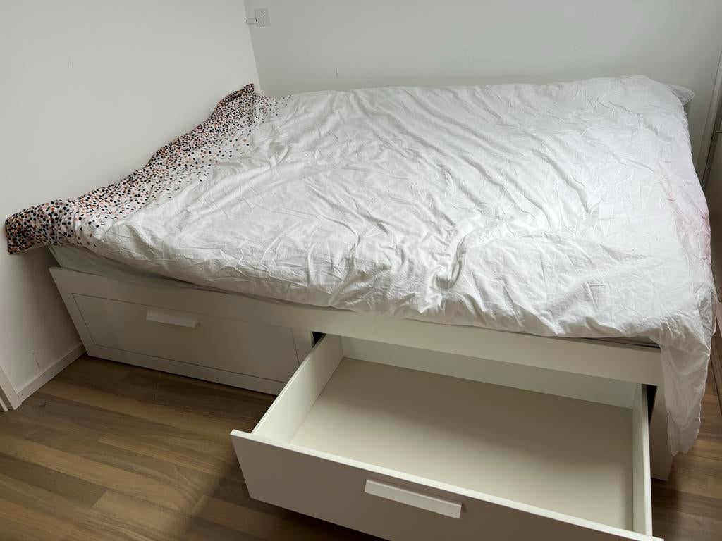 IKEA uitschuifbaar bed (80/160x200 cm) incl. 2 matrassen, Ophalen, Gebruikt, Wit, Tweepersoons