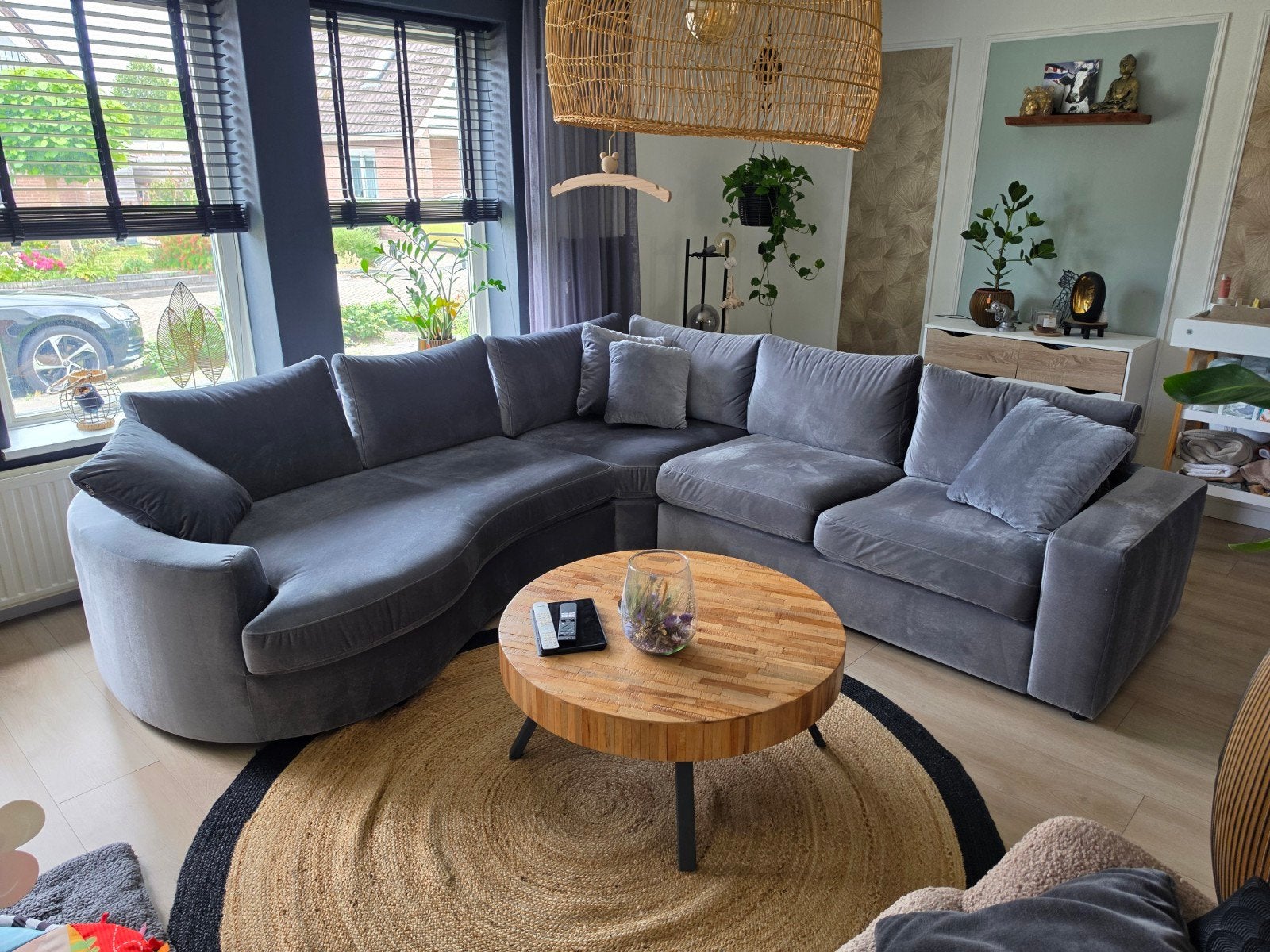 Grote grijze hoekbank, Huis en Inrichting, Ophalen, Gebruikt, Stof, Modern, Comfortabel